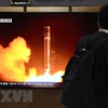 Hình ảnh do truyền thông Hàn Quốc phát trên truyền hình ở Seoul về vụ phóng thử một tên lửa của Triều Tiên, ngày 24/8/2023. (Ảnh: AFP/TTXVN) 