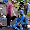 Hiện trường vụ tai nạn ôtô tông một loạt xe máy ở Bình Thuận. (Nguồn: Công an Nhân dân)