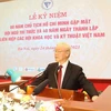 Tổng Bí thư Nguyễn Phú Trọng phát biểu tại buổi lễ kỷ niệm 60 năm Ngày Chủ tịch Hồ Chí Minh gặp mặt đội ngũ trí thức. (Ảnh: Trí Dũng/TTXVN)