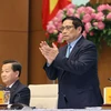 Thủ tướng Phạm Minh Chính chủ trì buổi mặt mặt các doanh nhân. (Ảnh: Dương Giang/TTXVN) 