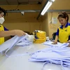 Công nhân hoàn thiện sản phẩm may xuất khẩu tại Công ty Trách nhiệm hữu hạn May mặc Dony, xã Vĩnh Lộc A, huyện Bình Chánh, Thành phố Hồ Chí Minh. (Ảnh: Hồng Đạt/TTXVN) 