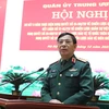 Đại tướng Phan Văn Giang, Bộ trưởng Bộ Quốc phòng phát biểu tại hội nghị. (Ảnh: Trọng Đức/TTXVN)