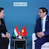 Thủ tướng Phạm Minh Chính gặp Tổng thống Hungary Katalin Novak trong khuôn khổ Hội nghị lần thứ COP28, chiều 1/12/2023, tại Dubai, Các Tiểu vương quốc Arab Thống nhất. (Ảnh: Dương Giang/TTXVN)