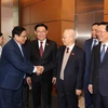 Tổng Bí thư Nguyễn Phú Trọng cùng các đồng chí lãnh đạo Đảng, Nhà nước dự Kỳ họp bất thường lần thứ 5, Quốc hội khóa XV. (Ảnh: Trí Dũng/TTXVN)