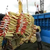 Vận chuyển gạo xuất khẩu của Tập đoàn Lộc Trời tại Tân cảng Thốt Nốt (thành phố Cần Thơ). (Ảnh: Vũ Sinh/TTXVN)