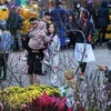 Chợ hoa Quảng An vừa là nơi mua sắm vừa là nơi đi chơi ngắm hoa ngày Tết của người dân Hà Nội. (Ảnh: Tuấn Anh/TTXVN)