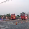 Hiện trường vụ tai nạn giữa 2 xe khách ở Gia Lai. (Ảnh: TTXVN phát)