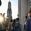 Khách du lịch tham quan một ngôi chùa ở Bangkok, Thái Lan. (Ảnh: AFP/TTXVN)