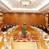 Tổng Bí thư Nguyễn Phú Trọng chủ trì phiên họp đầu tiên Tiểu ban Nhân sự Đại hội XIV của Đảng. (Ảnh: Trí Dũng/TTXVN)