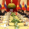 Tổng Bí thư Nguyễn Phú Trọng và Tổng thống Liên bang Nga Vladimir Putin hội đàm. (Ảnh: Trí Dũng/TTXVN)