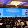 Thủ tướng Phạm Minh Chính phát biểu tại Hội nghị hợp tác Việt Nam-Trung Quốc về phát triển hạ tầng chiến lược giao thông. (Ảnh: Dương Giang/TTXVN)