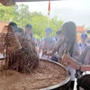 Đoàn thanh niên kiều bào dâng hương tưởng niệm các Vua Hùng tại Khu Di tích lịch sử Quốc gia đặc biệt Đền Hùng, thành phố Việt Trì, tỉnh Phú Thọ. (Ảnh: TTXVN phát)