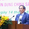 Thủ tướng Phạm Minh Chính phát biểu kết luận Hội nghị Tổng kết 10 năm thực hiện Chỉ thị số 40-CT/TW về tín dụng chính sách xã hội. (Ảnh: Dương Giang/TTXVN)