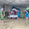 Các lực lượng chức năng hỗ trợ người dân xã An Hòa (Tam Dương, Vĩnh Phúc) di chuyển đồ đạc đến nơi an toàn. (Ảnh: Nguyễn Thảo/ TTXVN)