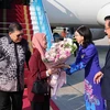 Lễ đón Chủ tịch Hạ viện Malaysia Tan Sri Dato’ Johari Bin Abdul và Phu nhân tại Sân bay quốc tế Nội Bài. (Ảnh: Minh Đức/TTXVN)