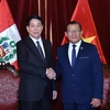 Chủ tịch nước Lương Cường hội kiến Chủ tịch Quốc hội Peru Eduardo Salhuana. (Ảnh: Lâm Khánh/TTXVN)