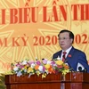 Bộ trưởng Bộ Tài chính Đinh Tiến Dũng phát biểu tại Đại hội Đảng bộ nhiệm kỳ 2020-2025, ngày 28/8. (Ảnh: BTC/Vietnam+)