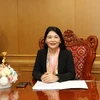 Bà Hà Thị Mỹ Dung, Phó Tổng Kiểm toán Nhà nước Việt Nam có cuộc trao đổi với báo chí về Tuyên bố Hà Nội (được thông qua tại Đại hội ASOSAI 14) với thông điệp chính: Kiểm toán môi trường vì sự phát triển bền vững. (Ảnh: Vietnam+)