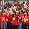Rất đông các bạn trẻ đã đến cổ vũ cho sự kiện kỷ niệm Ngày Sở hữu trí tuệ thế giới. (Ảnh: Minh Sơn/Vietnam+)