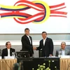 Tổng thống Ecuador và Tổng thống Peru đồng chủ trì cuộc họp. (Ảnh: Andina)