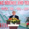 Bộ trưởng Bộ Khoa học và Công nghệ Nguyễn Quân phát biểu khai mạc Lễ Khởi công. (Ảnh: Anh Tuấn/TTXVN)