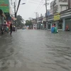 Nhiều tuyến đường trong khu dân cư bị ngập sâu trong nước. (Ảnh: TTXVN phát)