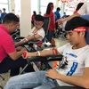 Các bạn trẻ tham gia hiến máu tại Chương trình Chủ Nhật Đỏ. (Ảnh: PV/Vietnam+)