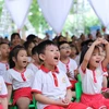 Các em học sinh hào hứng tham gia chương trình Lễ phát động Ngày vi chất dinh dưỡng năm 2019. (Nguồn: Vietnam+)