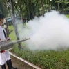 Nhân viên y tế quận Hai Bà Trưng phun hóa chất diệt muỗi. (Ảnh: Tuấn Đức/TTXVN)