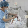 Nhân viên y tế chăm sóc cho trẻ sinh non. (Ảnh: Bích Huệ/TTXVN)