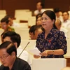 Đại biểu Quốc hội tỉnh Lạng Sơn Nguyễn Thị Hoa Sinh phát biểu ý kiến. (Ảnh: Phương Hoa/TTXVN)