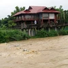 Nhiều ngôi nhà của các hộ dân xã Thanh Luông (huyện Điện Biên) trước nguy cơ bị nước lũ cuốn trôi. (Ảnh: Chu Quốc Hùng/TTXVN)