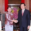 Chủ tịch nước Trương Tấn Sang tiếp Phó Thủ tướng Campuchia Men Xom An. (Ảnh: Thống Nhất/TTXVN)