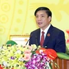 Ông Bùi Văn Cường, Bí thư Đảng ủy Khối Doanh nghiệp Trung ương nhiệm kỳ 2015 - 2020 phát biểu tại đại hội. (Ảnh: An Đăng/TTXVN)