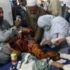 Chữa trị cho một nạn nhân bị thương trong trận động đất tại bệnh viện ở Peshawar, Pakistan. (Nguồn: AFP/TTXVN)