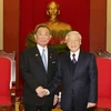 Tổng Bí thư Nguyễn Phú Trọng tiếp Chủ tịch Thượng viện Nhật Bản Yamazaki Masaaki. (Ảnh: Trí Dũng/TTXVN)