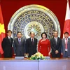 Phó Chủ tịch Quốc hội Nguyễn Thị Kim Ngân đón và hội đàm với Đoàn đại biểu cấp cao Thượng viện Nhật Bản. (Ảnh: Doãn Tấn/TTXVN)
