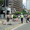 Hiện trường vụ nổ liên hoàn ở Indonesia. 