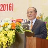 Chủ tịch Quốc hội Nguyễn Sinh Hùng dự và phát biểu tại Lễ kỷ niệm. (Ảnh: Nhan Sáng/TTXVN)