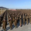 Binh sỹ quân đội Triều Tiên tại lễ tuyên thệ trung thành với nhà lãnh đạo Triều Tiên Kim Jong-un tại Bình Nhưỡng. (Nguồn: YONHAP/TTXVN)