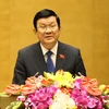 Chủ tịch nước Trương Tấn Sang trình bày Báo cáo công tác nhiệm kỳ 2011-2016. (Ảnh: Nhan Sáng/TTXVN)