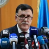 Ông Fayez al-Sarraj phát biểu trong cuộc họp báo ở Tripoli, Libya. (Nguồn: THX/TTXVN)