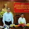 Chủ tịch Ủy ban Trung ương Mặt trận Tổ quốc Việt Nam Nguyễn Thiện Nhân phát biểu tại buổi làm việc. (Ảnh: Đoàn Mạnh Dương/TTXVN)
