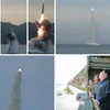 Nhà lãnh đạo Kim Jon-un theo dõi vụ phóng tên lửa từ tàu ngầm. (Nguồn: Yonhap/TTXVN)