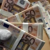 Những tập tiền 50 euro giả được giới thiệu tại Cục điều tra tội phạm ở Berlin(Đức). (Nguồn: AFP/TTXVN)
