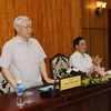 Tổng Bí thư Nguyễn Phú Trọng phát biểu tại buổi làm việc với Ban Thường vụ và cán bộ chủ chốt tỉnh Tây Ninh. (Ảnh: Trí Dũng/TTXVN)