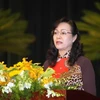 Bà Nguyễn Thị Quyết Tâm tái cử Chủ tịch HĐND Thành phố Hồ Chí Minh. (Ảnh: Thanh Vũ/TTXVN)