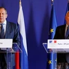 Ngoại trưởng Nga Sergei Lavrov và Ngoại trưởng Pháp Jean-Marc Ayrault tại cuộc họp báo sau hội đàm. (Nguồn: Reuters)