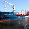 Tàu Lady Leyla treo cờ Panama chở hơn 10.000 tấn hàng cứu trợ cho Dải Gaza. (Nguồn: AFP/TTXVN)