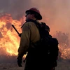 Nhân viên cứu hỏa dập lửa cháy rừng tại Los Angeles, California. (Nguồn: EPA/TTXVN)